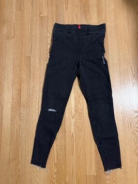 SPANX Charcoal Skinny Jeans with Subtle Distress